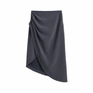 Asymmetrical Ruched Midi Skirt