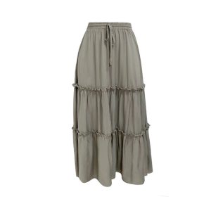 High Waist Cotton Ruffle Long Skirt
