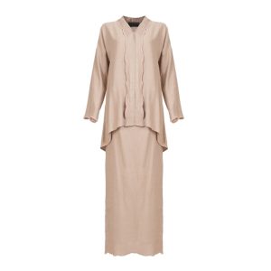 Custom Embroidered Linen Baju Kurung – Brown