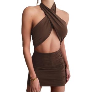 Cut Out Sexy Bodycon Halter Mini Dresses
