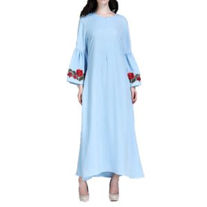 Custom Embroidery Puff Sleeve Muslim Dress