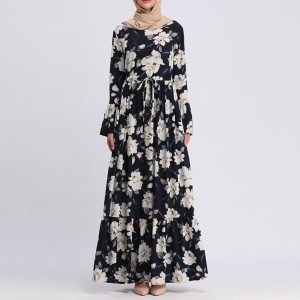 Custom Floral Print Maxi Muslim Dress