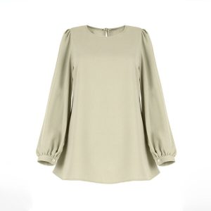 Crew Neck Solid Chiffion Muslim Blouse – Green