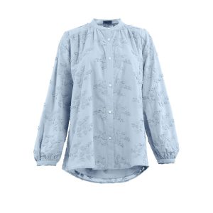 Embroidery Crew Neck Muslim Blouse-Blue