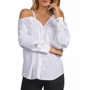 White Off Shoulder Long Sleeve Cotton Shirt
