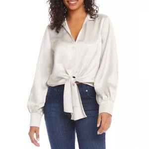 Long Sleeve V Neck Satin Shirt