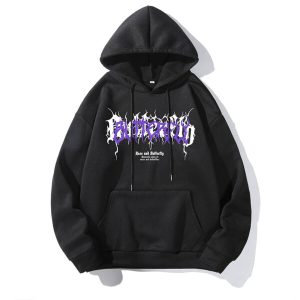 digital printed unisex pullover hoodie-black