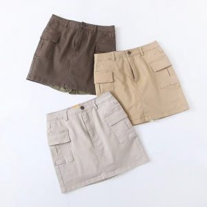 Plain Demin Mini Skirt With Pockets