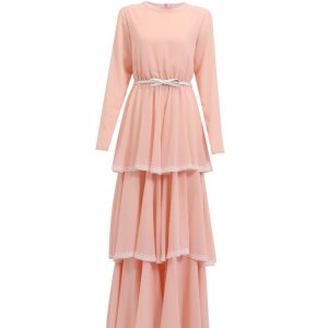 3 Layer Hem Modest Women Muslim Dress – Pink