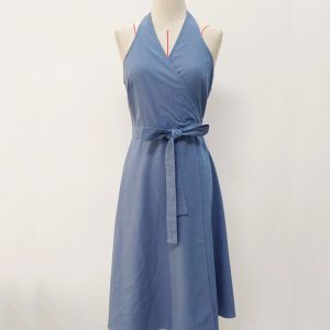 Halter Linen Midi Casual Dress – Blue