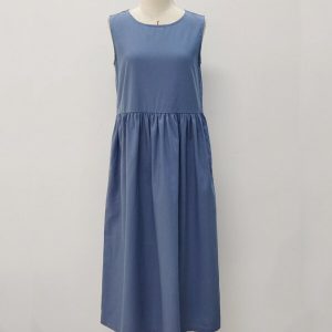 Custom Sleeveless Linen Midi Dress – Blue