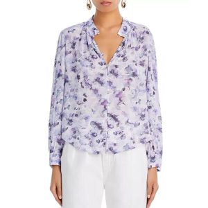 Print v neck chiffon blouse women shirt