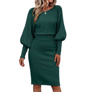 Fall Knitted Sweater Midi Dress