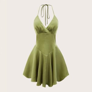 Halter Backless V Neck Mini Casual Dress