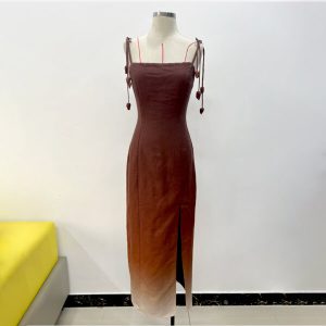 Custom Slit Cami Linen Vintage Long Dress