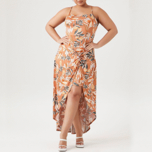 Asymmetric Ruffle Print Long Halter Plus Size Dress