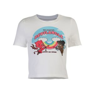 OEM ODM Screen Print Crop Women T Shirt -White