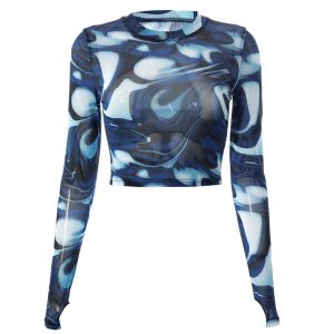 Custom Print Long Sleeve Crop Mesh Top Women’s T-Shirt