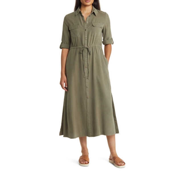 Army Green Midi Shirt Dress