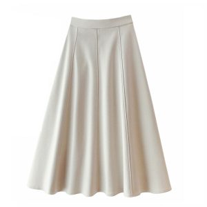 Fall winter wool pleated long skirt