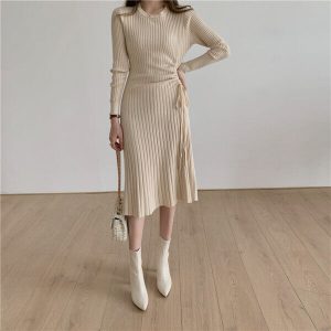 Drawstring Midi Sweater Dress