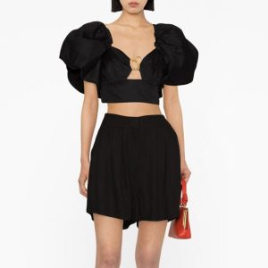 puff sleeve crop tops and shorts two piece set