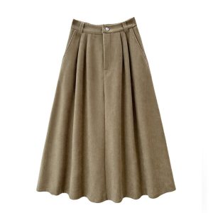 Women a line pleated corduroy midi skirt