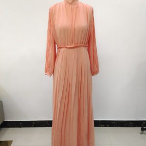 Pleated Chiffon Maxi Muslim Dress – orange