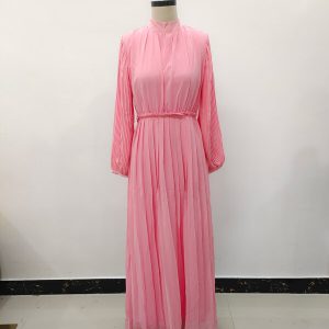 Pleated Chiffon Maxi Muslim Dress – Pink